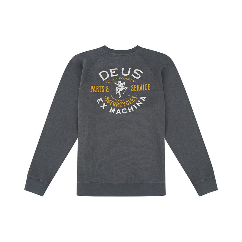 Deus Ex Machina Devil Crew Sweater Washed Black DMP88065 Famous Rock Shop Newcastle, 2300 NSW. Australia. 2