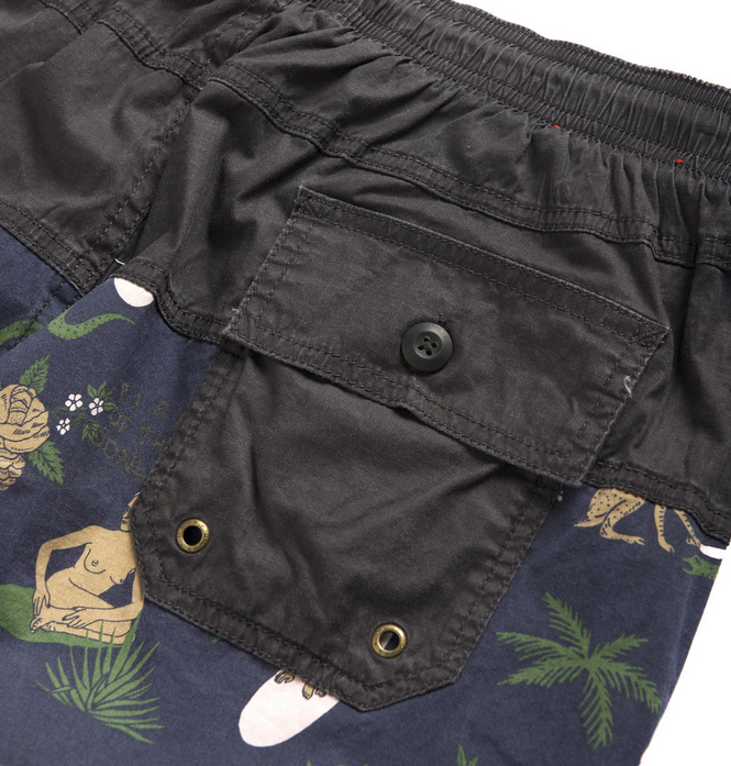  Deus Ex Machina 'Rugby Land Short' Washed Blue DMP53198C. These elasticated rugby shorts feature a natural rope drawcord, back patch pocket and a waterbased land yardage print, with overdyed 100% cotton fabrication  Famous Rock Shop 517 Hunter Street Newcastle 2300 NSW Australia 