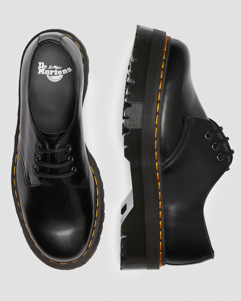 Dr Martens 1461 Quad  Black Polished Smooth Platform Shoes 25567001