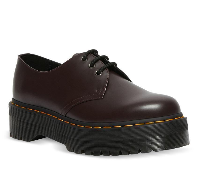 Dr Martens 1461 Quad Burgundy Old Oxblood Polished Smooth Platform Shoes 27332626