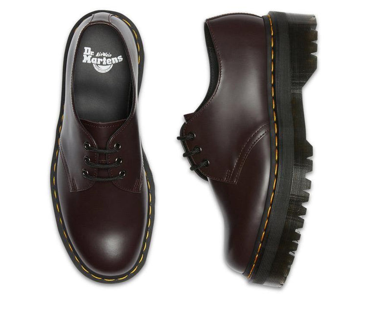 Dr Martens 1461 Quad Burgundy Old Oxblood Polished Smooth Platform Shoes 27332626