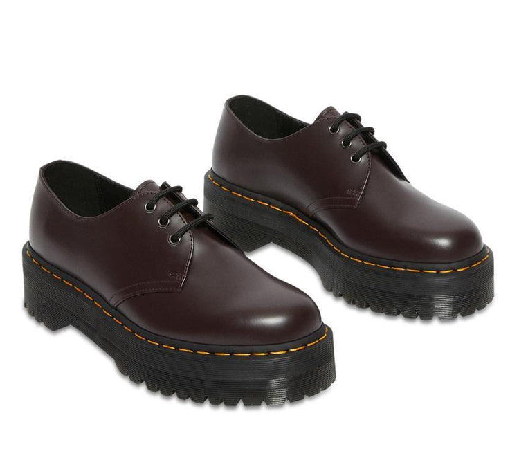 Dr Martens 1461 Quad Burgundy Old Oxblood Polished Smooth Platform Shoes 27332626