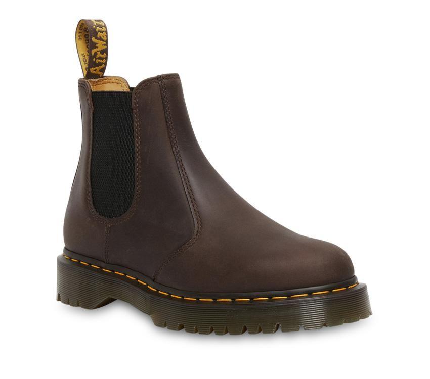 Dr Martens 2976 BEX Crazy Horse Brown Boots with elastic side gore and chunky sole.