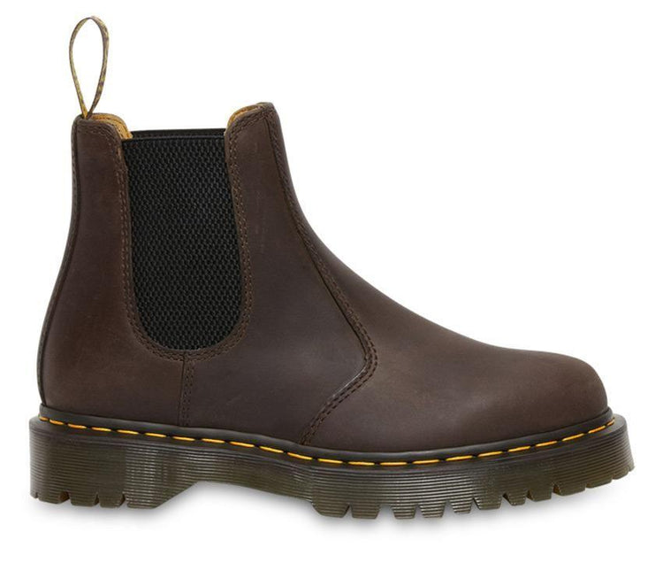 Dr Martens 2976 BEX Crazy Horse Brown Boots with elastic side gore and chunky sole.