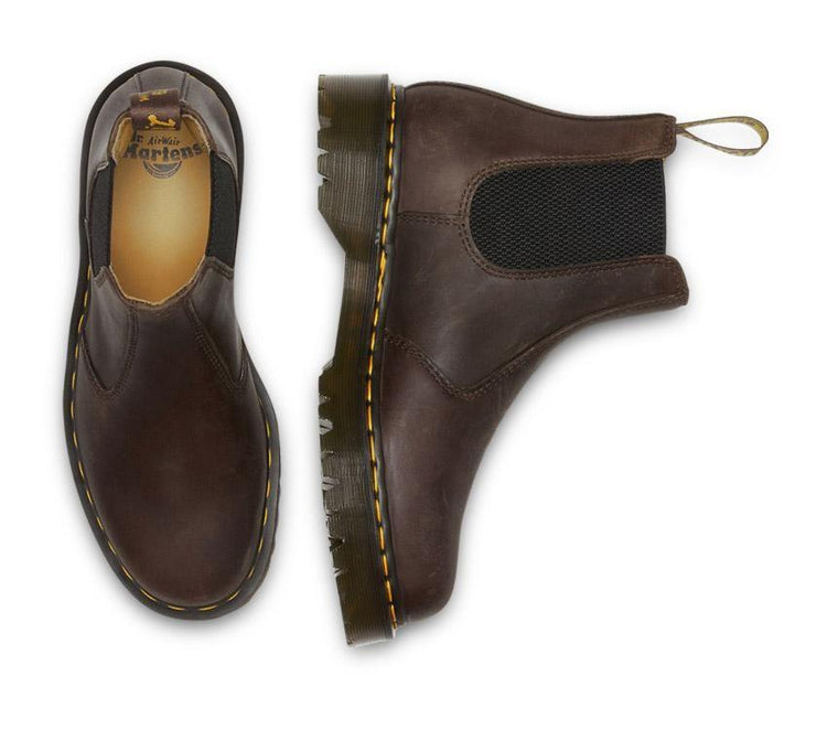 Dr Martens 2976 BEX Crazy Horse Brown Boots with elastic side gore and chunky sole.