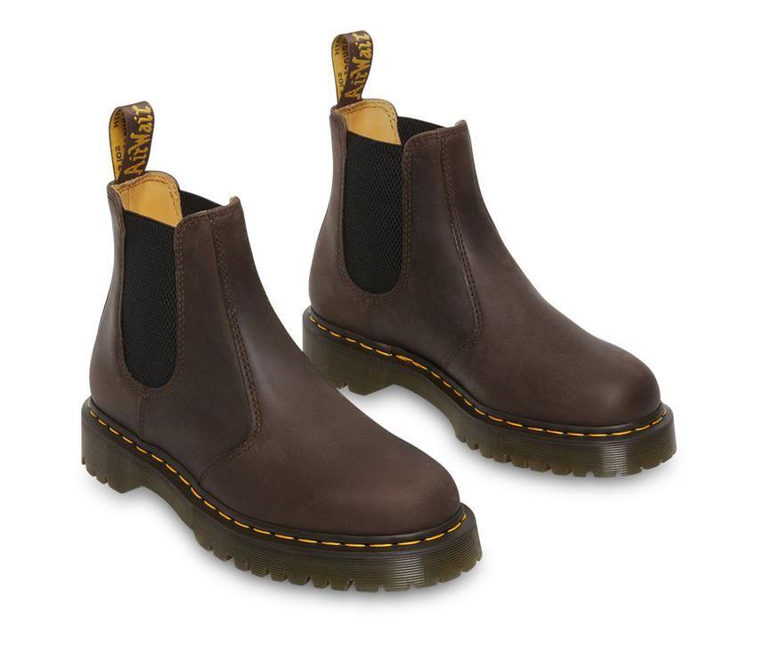 Dr Martens 2976 BEX Crazy Horse Brown Boots with elastic side gore and chunky sole.