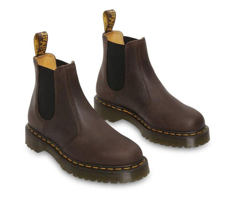 Dr Martens 2976 BEX Crazy Horse Brown Boots with elastic side gore and chunky sole.