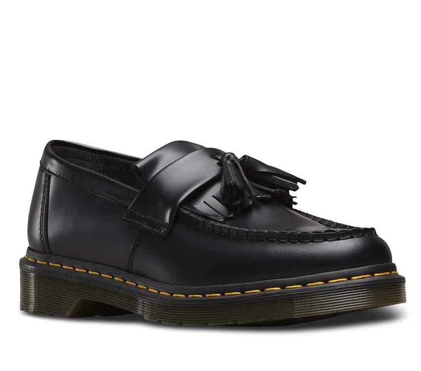 Dr Martens Adrian YS Loafer Black Smooth Leather featuring a tassel and kiltie fringe with the iconic AirWair sole.