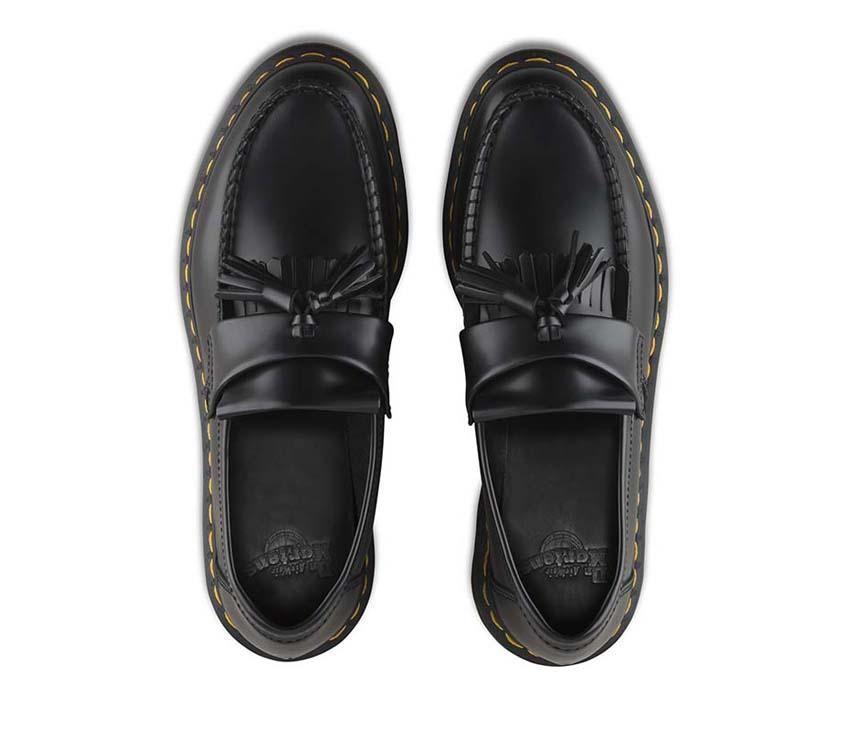 Dr Martens Adrian YS Loafer Black Smooth Leather featuring a tassel and kiltie fringe with the iconic AirWair sole.