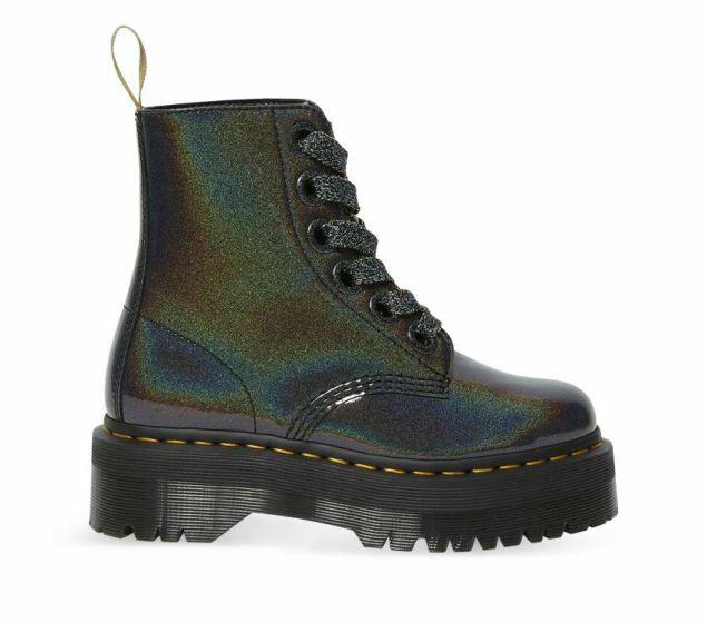 Dr Martens Vegan Molly Rainbow Platform Gunmetal Boots