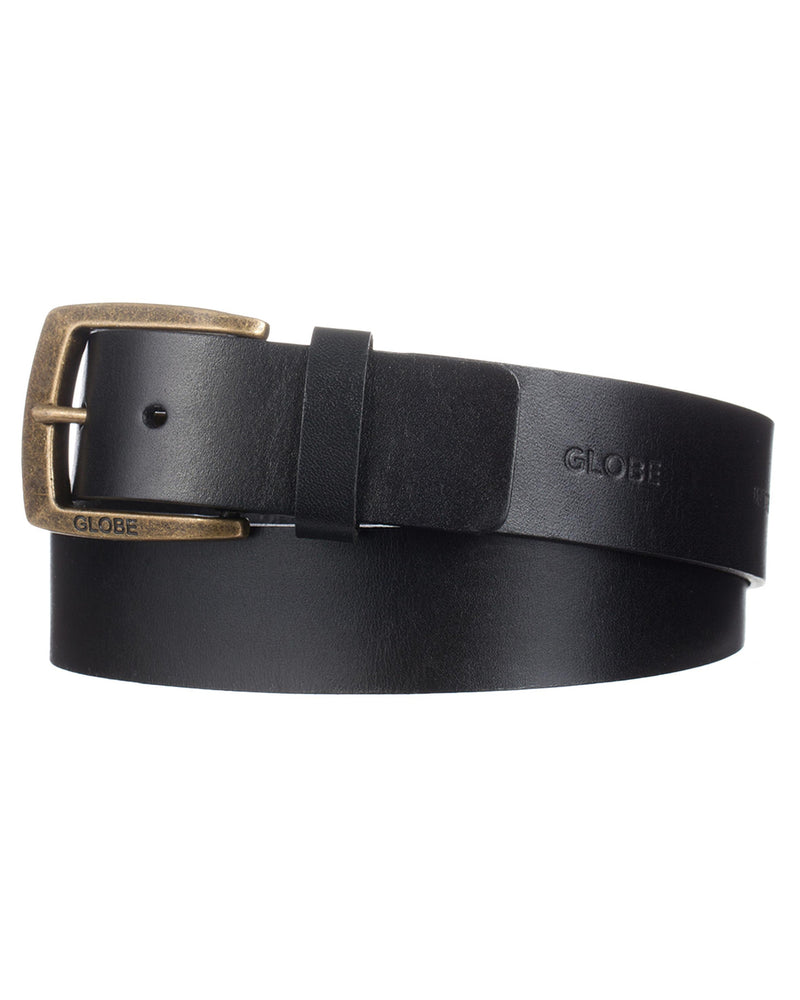  Globe Supply Belt, featuring a genuine leather construction, and an antique gold-toned buckle fastening.​- Width: 4cm- Smooth, genuine leather- Antique gold-toned buckle with logo branding   with logo branding Famous Rock Shop Newcastle 2300 NSW Australia