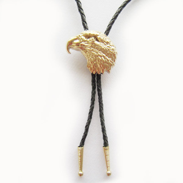  Gold Plated Eagle Head Bolo Tie Wedding Leather Necklace