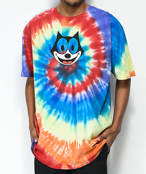 HUF X Felix The Cat Hypnotize Spiral Tie Dye Rainbow Tee Famous