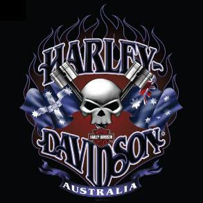 Harley Davidson Australian Piston Skull Black Long Sleeve T-Shirt Famous Rock Shop Newcastle 2300 NSW Australia