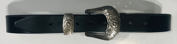 Leather Belt with Silver Antique Buckle Black Made in Australia Famous Rock Shop Newcastle 2300 NSW Australia