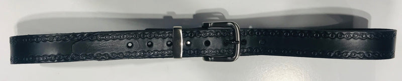 Leather Belt with Silver Brush Buckle Black Chain pattern Made in Australia Famous Rock Shop Newcastle Australia