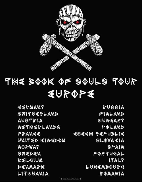 Iron Maiden Men's Premium Tee: The Book of Souls European Tour (Version 1) IMTEE50MB An official licensed men's soft-style cotton tee featuring the Iron Maiden  Famous Rock Shop Newcastle 2300 NSW Australia2