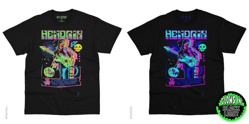 JIMI HENDRIX GUITAR BLACKLIGHT UNISEX T-SHIRT.