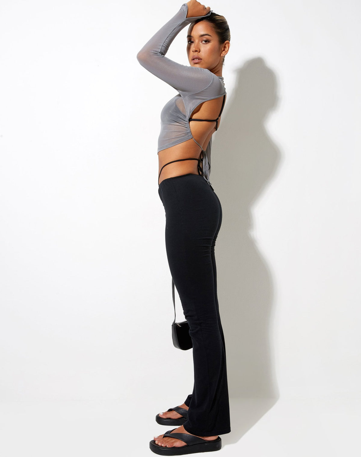 Motel Rocks QUELIA CROP TOP IN MESH GREY