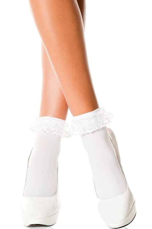 Music Legs Ruffle Socks White