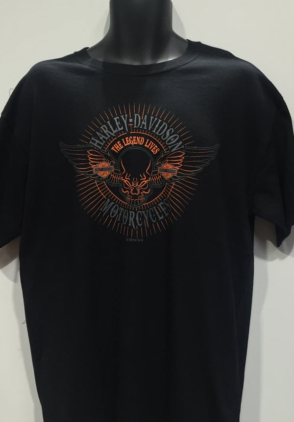 Harley Davidson 'Legend Lives Skull' T-Shirt Famous Rock Shop Newcastle 2300 NSW Australia