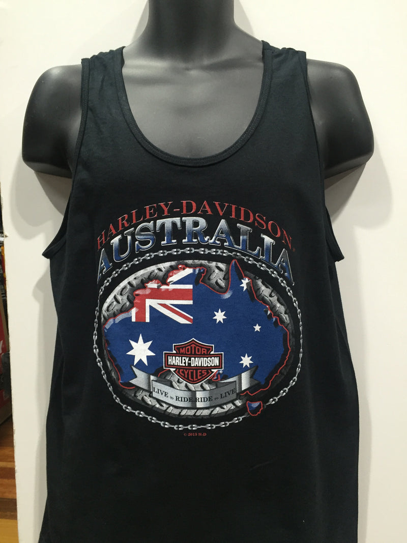 Famous Rock Shop Newcastle Clothing. Harley Davidson Motorcycles Australia 'Live To Ride' Singlet Black. Men's Sizing Small-2XLarge. Famous Rock Shop Newcastle 2300 NSW Australia
