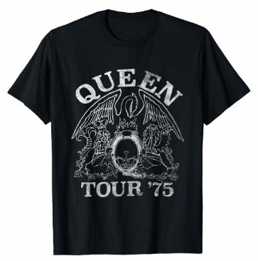Queen Tour 75 Crest Unisex T-Shirt Black Wash