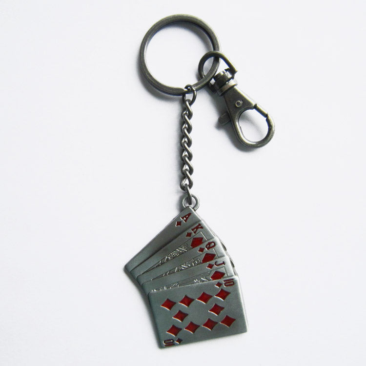 Red Enamel Straight Flush Poker Casino Lucky Key Chain