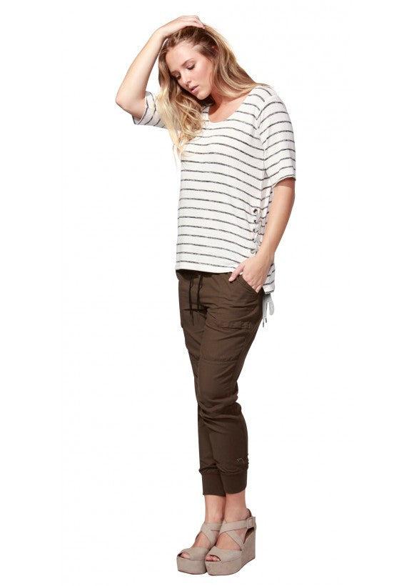 SASS Amira Lace Up Top White Off White/Black Stripe 9743TKSS