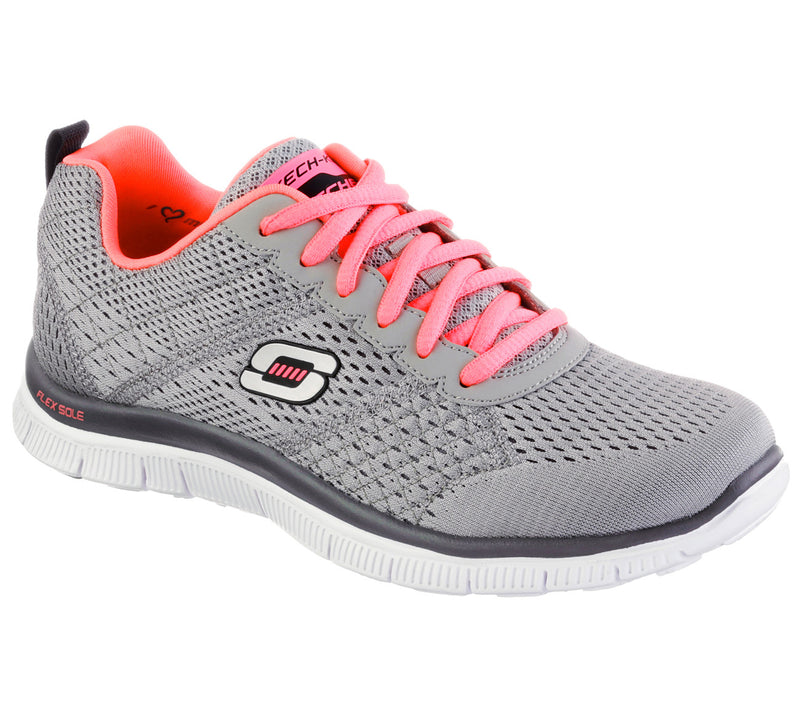 Skechers Flex Appeal Obvious Choice Light Grey Coral Memory Foam