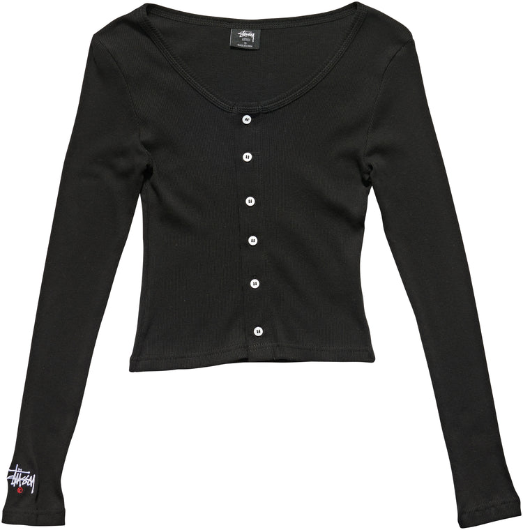 Stussy Graffiti Rib Button Through Long Sleeve Black