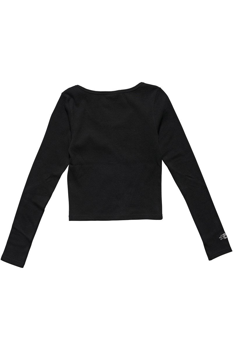 Stussy Graffiti Rib Button Through Long Sleeve Black