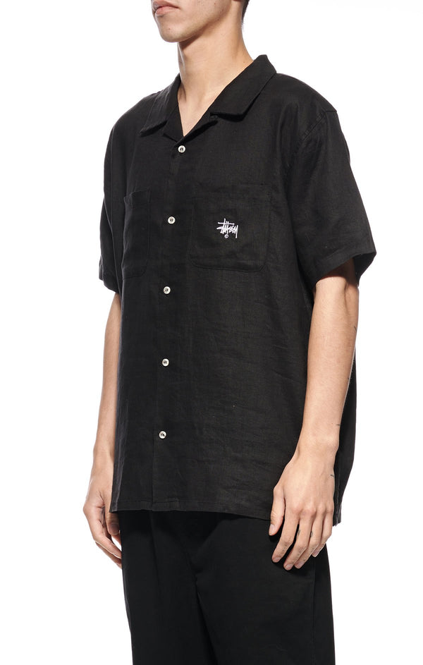 Stussy Short Linen Short Sleeve Shirt Black