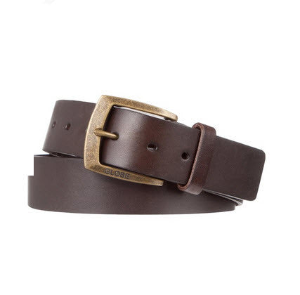  Globe Supply Belt, featuring a genuine leather construction, and an antique gold-toned buckle fastening.​- Width: 4cm- Smooth, genuine leather- Antique gold-toned buckle with logo branding Famous Rock Shop Newcastle 2300 NSW Australia