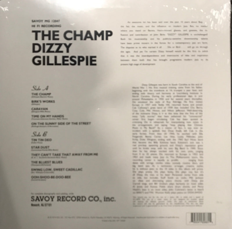 Dizzy Gillespie ‎– The Champ Vinyl  Famous Rock Shop 517 Hunter Street Newcastle 2300. NSW Australia