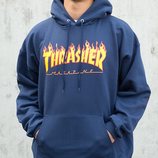 Thrasher Flame Logo Hood Navy 20365073