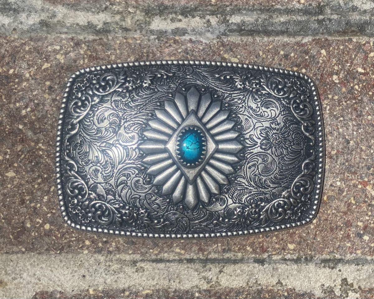 Vintage Silver Plated Southwest Enamel Totem Rectangle Belt Buckle