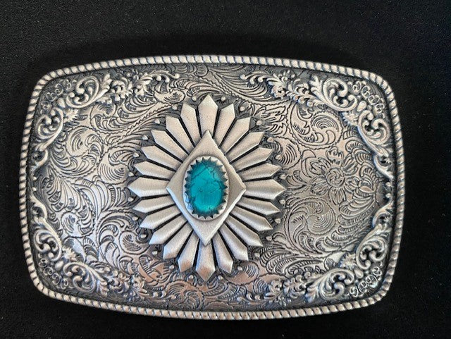 Vintage Silver Plated Southwest Enamel Totem Rectangle Belt Buckle
