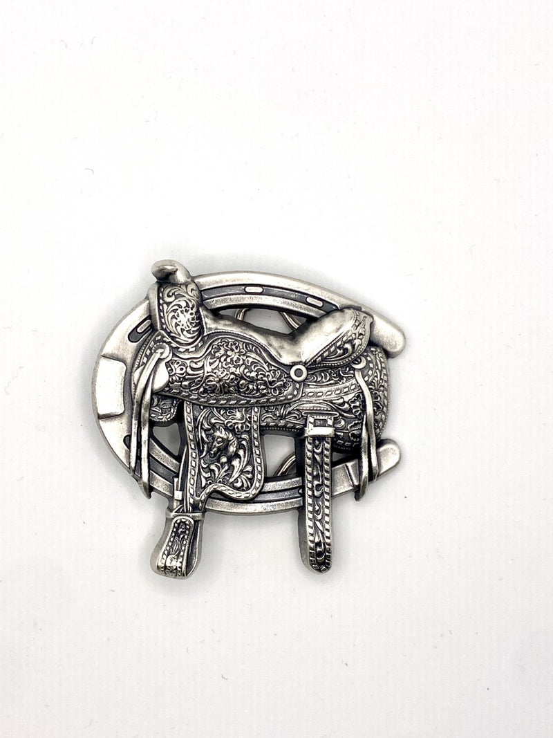 Belt Buckle - Vintage Silver Plated Western Saddle Horse Shoe 