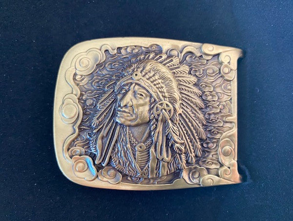 Western Chief Cowboy Rectangle Solid Brass Belt Buckle
