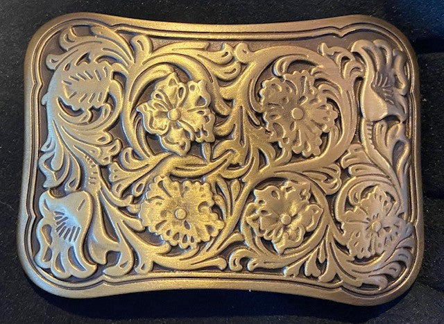 Western Flower Southwest Rectangle Solid Brass Belt Buckle