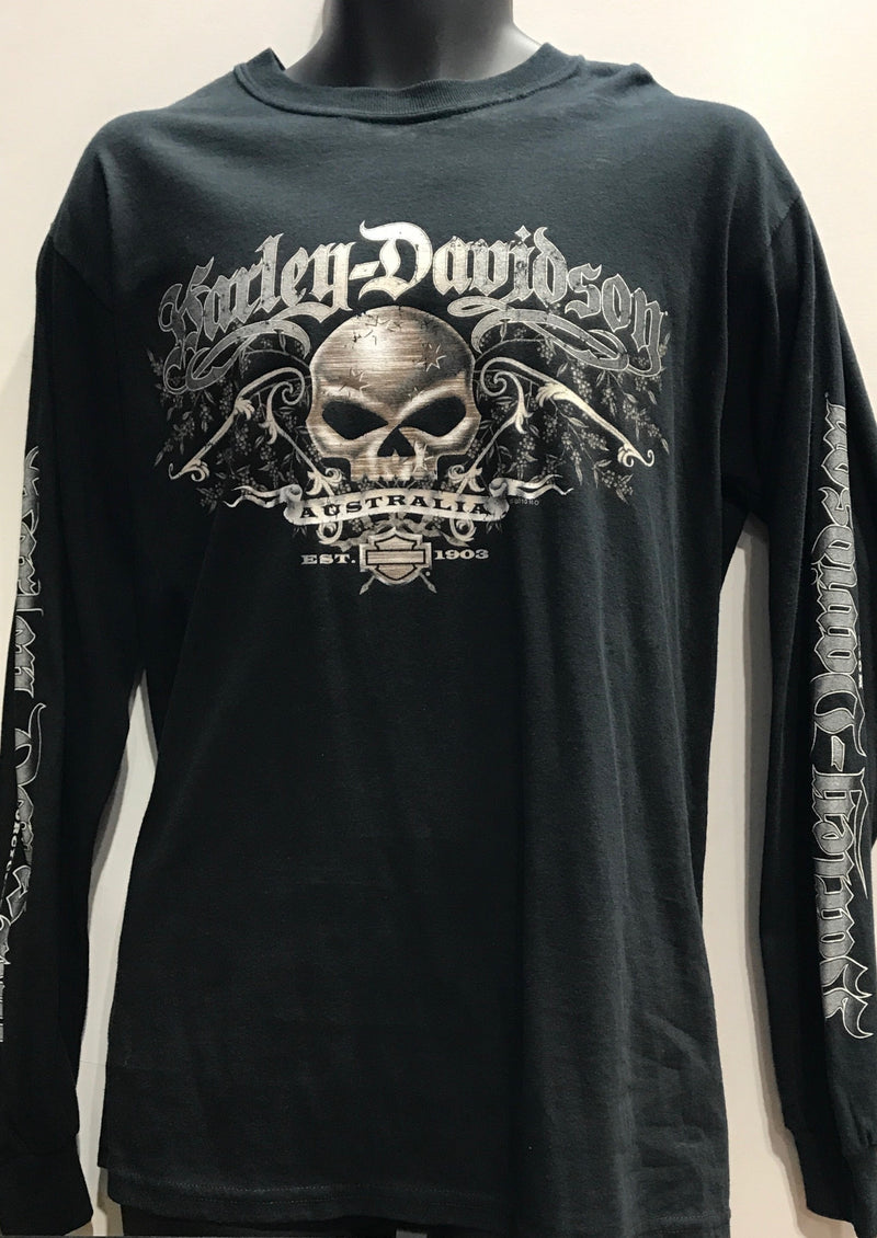 Harley Davidson Southern Cross Skull Black Long Sleeve t shirt Famous Rock Shop. 517 Hunter Street Newcastle, 2300 NSW Australia