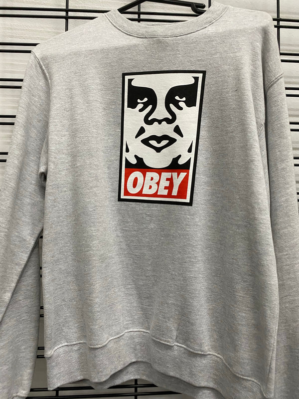 Obey Icon Face White and Heather Grey Men's Jumper