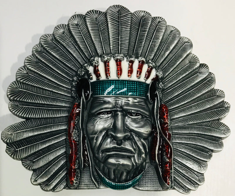 Indian Chief Belt Buckle Silver